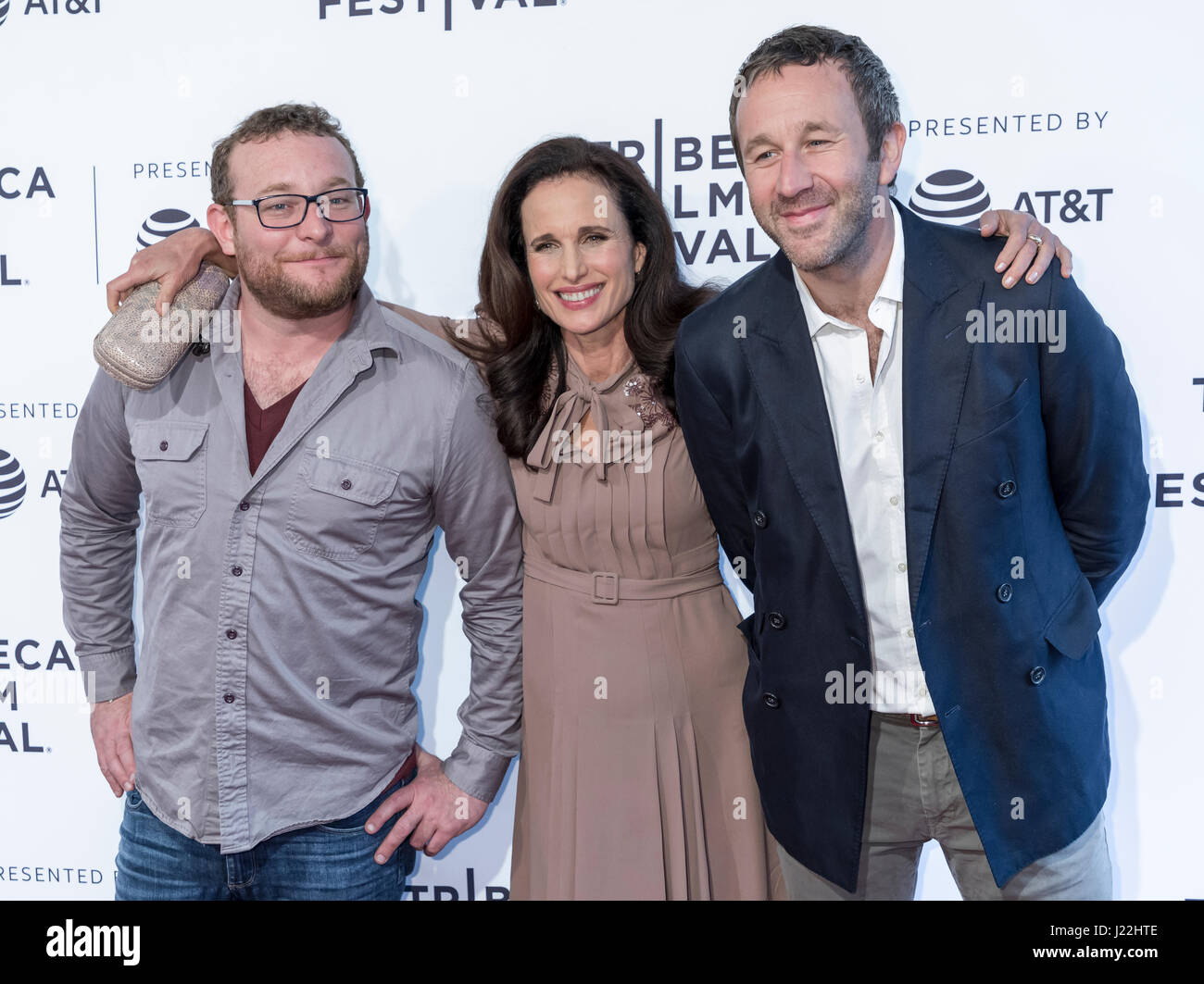 New York, Ny, Usa. 22nd Apr, 2017. (L-R) Actors James Adomian, Andie MacDowell and Chris O'Dowd attend US Narrative Competition:‘Love After Love' Premiere during the 2017 Tribeca Film Festival at SVA Theater, Manhattan Credit: Sam Aronov/Pacific Press/Alamy Live News Stock Photo