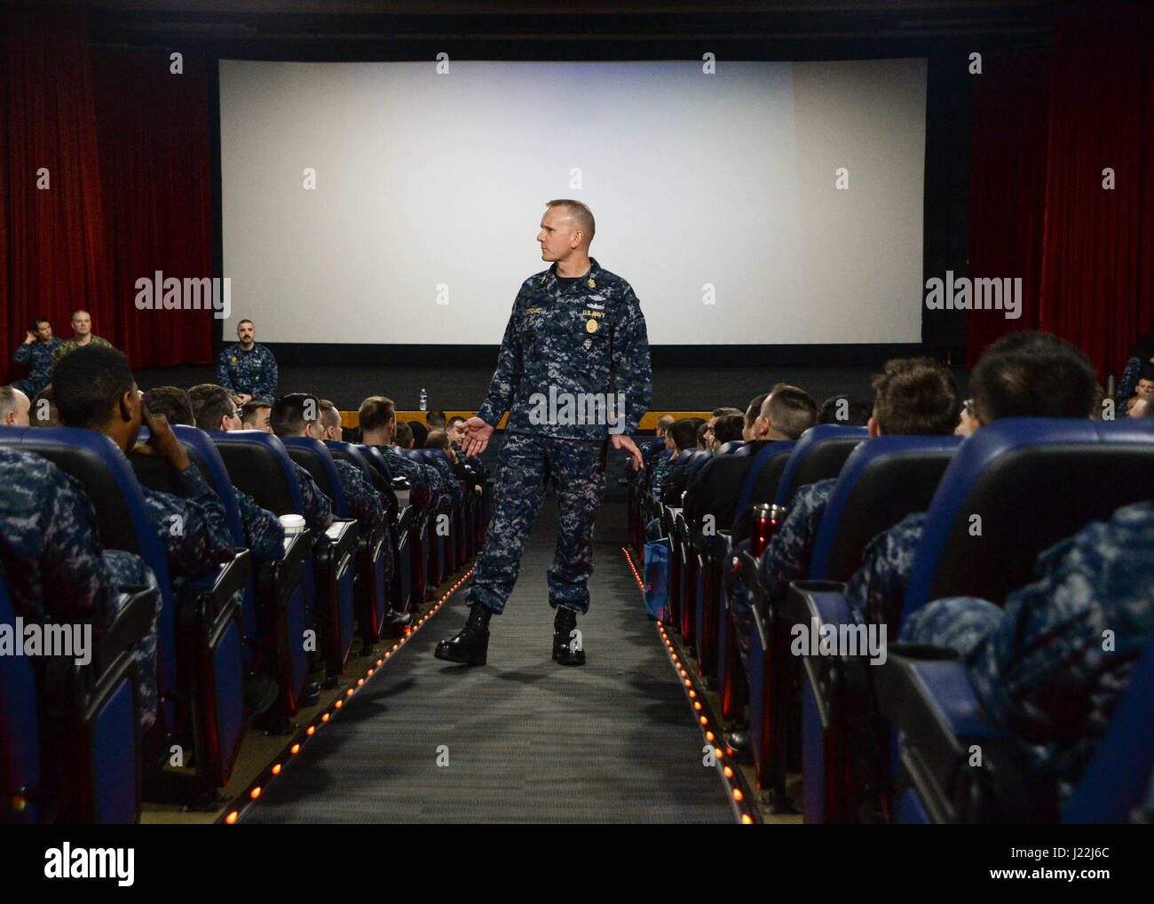 The Master Chief Petty Officer of the Navy addresses Sailors at an all ...