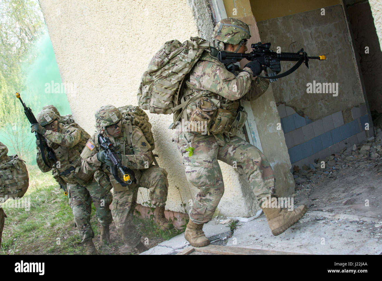 A soldier from the 45th Infantry Brigade Combat Team conducts a ...