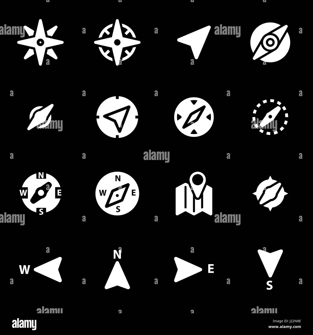 Vector white compass icons set on black background Stock Vector Image ...
