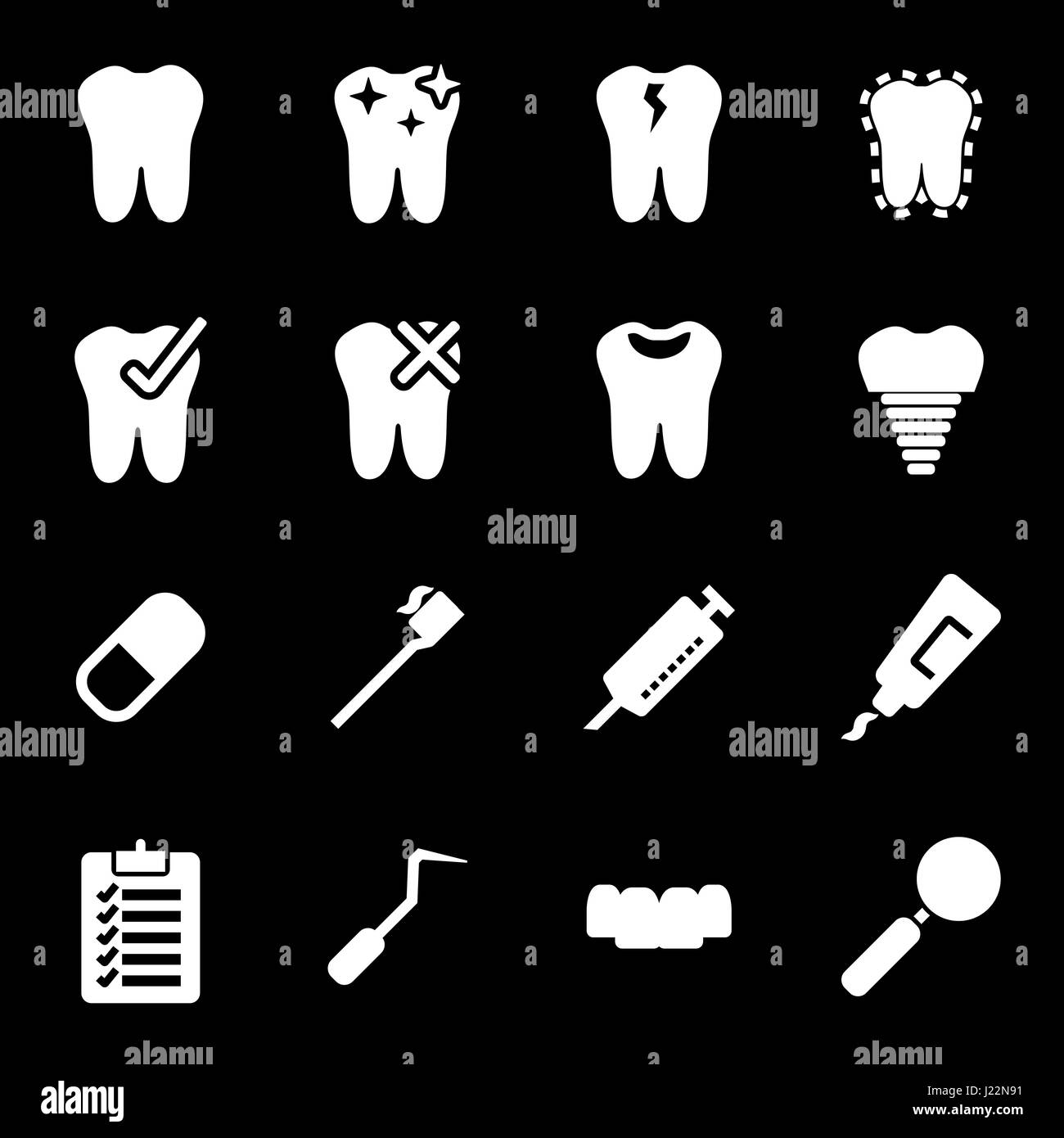 Vector white dental icons set on black background Stock Vector Image ...