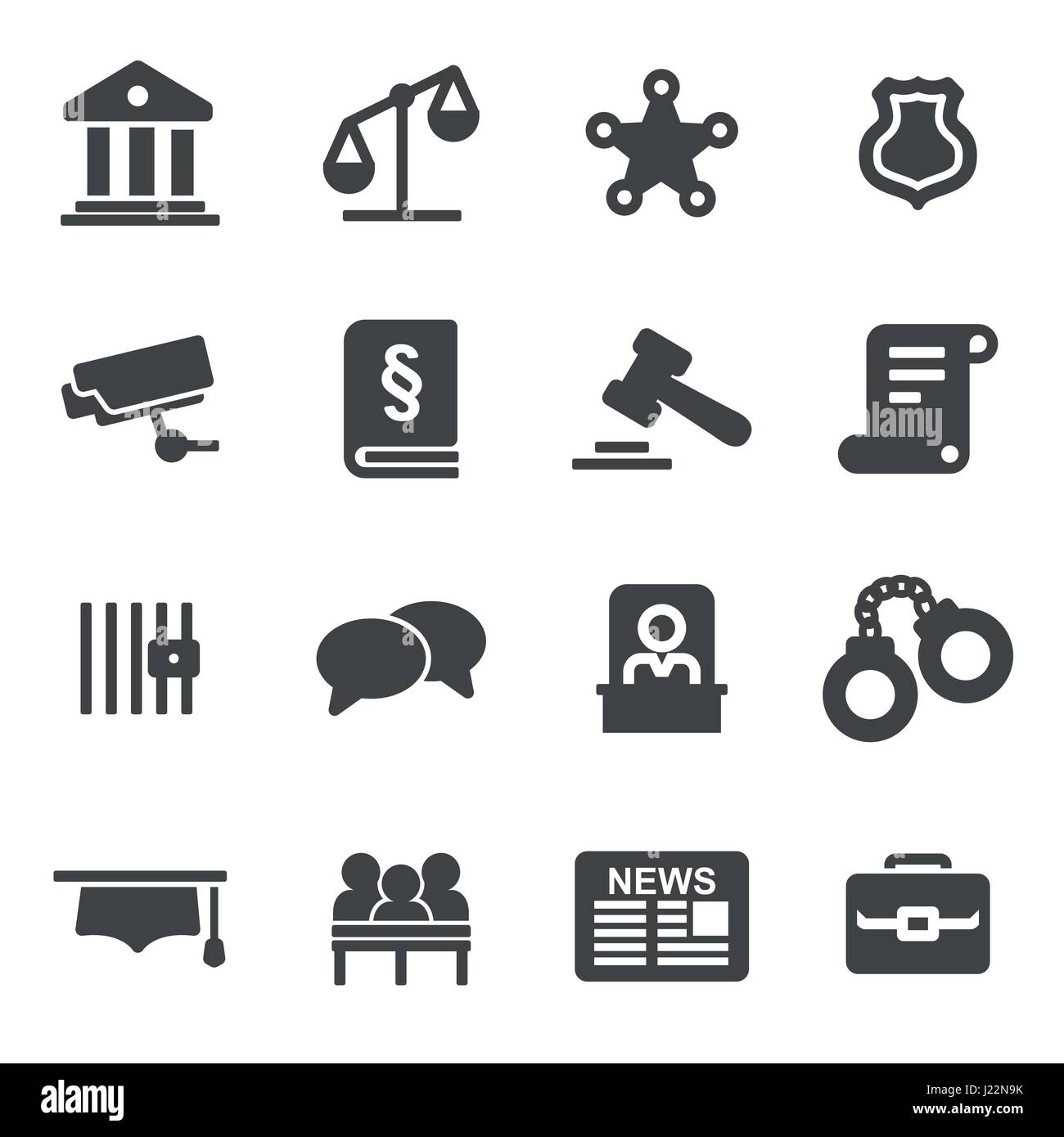 Vector black justice icons set on white background Stock Vector Image ...