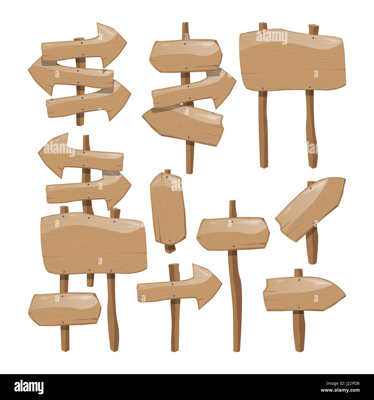 Vector cartoon collection of wooden blank sign boards isolated on white ...