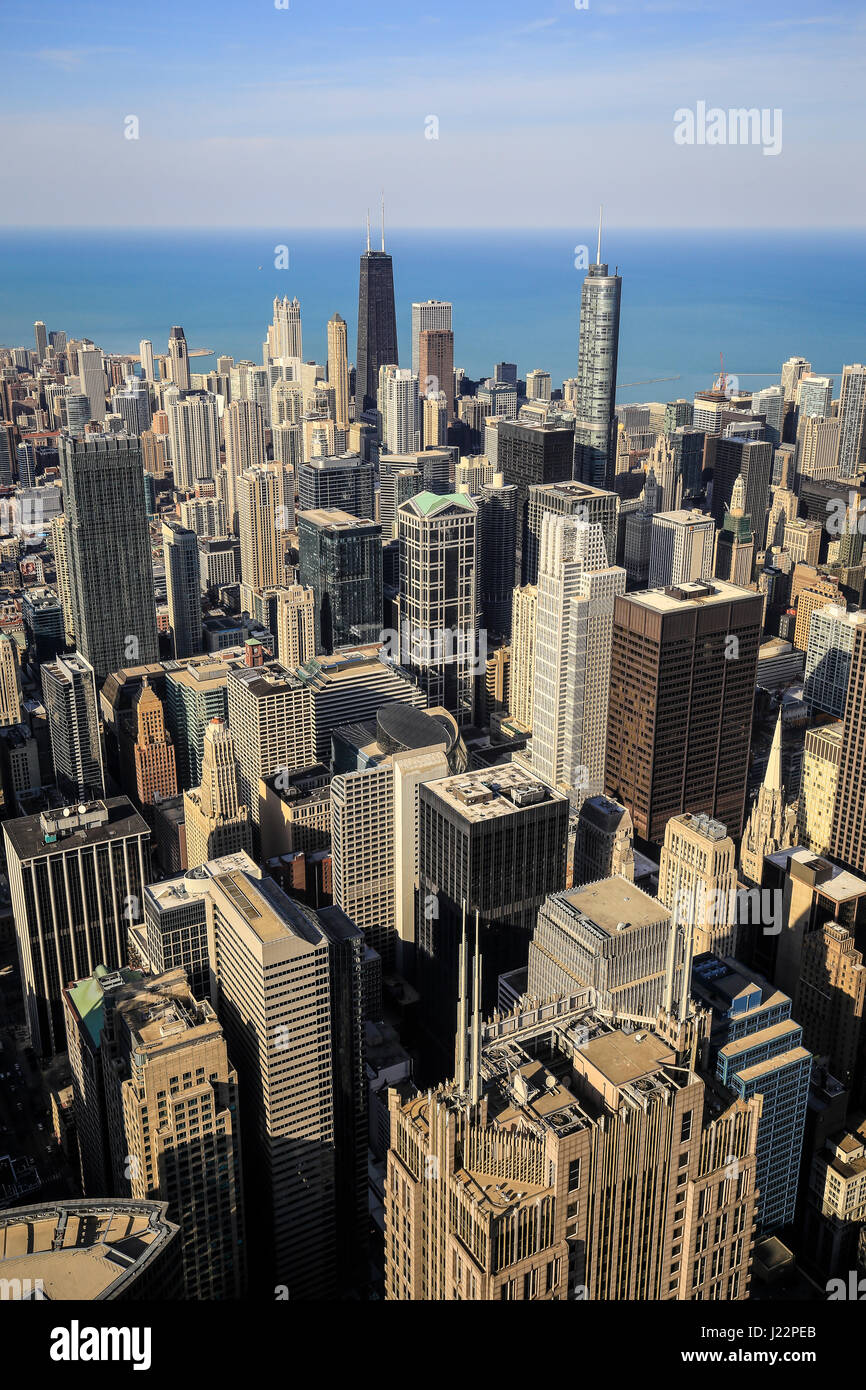 Skyline in front of Lake Michigan, view from John Hancock Center, Chicago, Illinois, USA Stock Photo