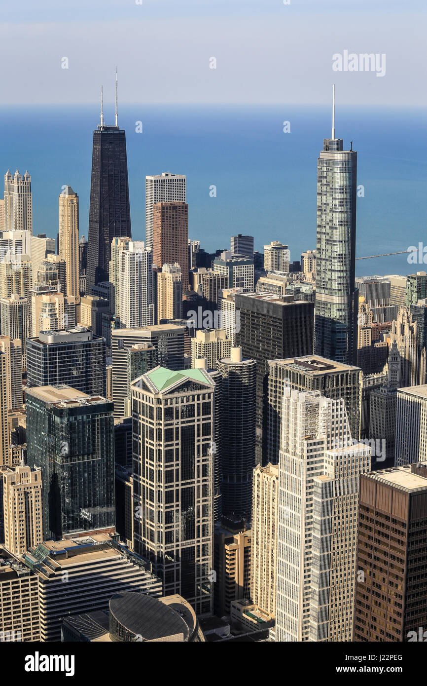 Skyline in front of John Hancock Center, Lake Michigan, view from the