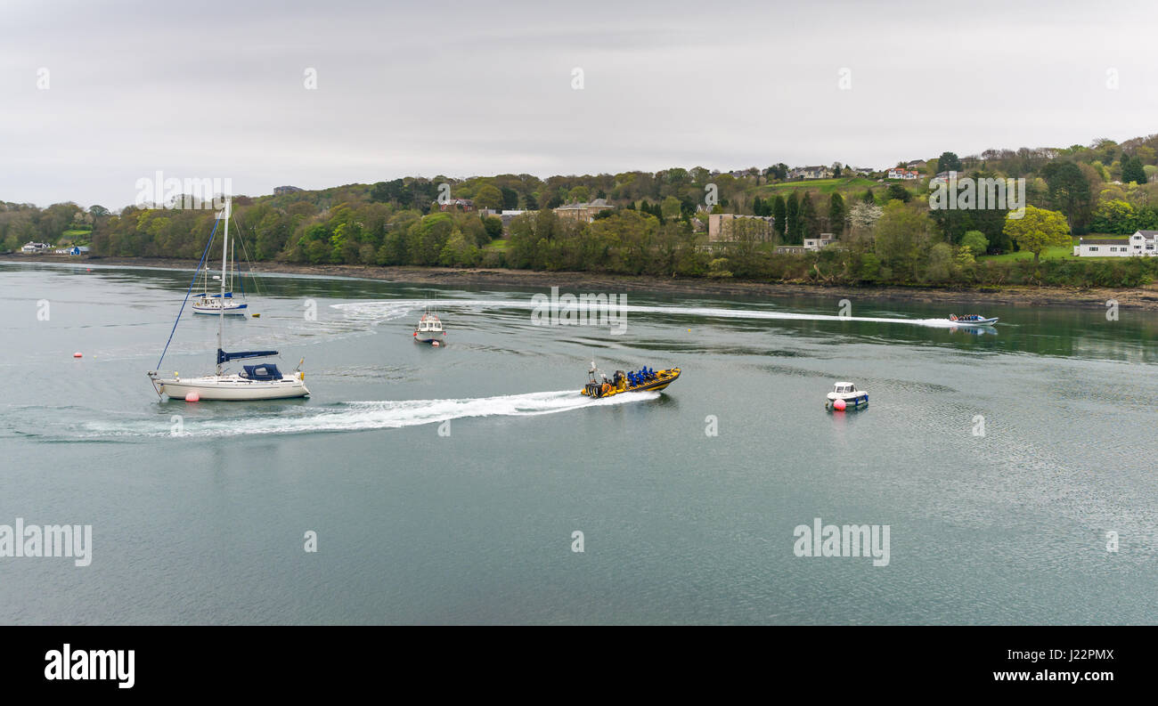 Menai Rib Rib ride boats sets off from Menai Bridge on Anglesey, for a trip along ...