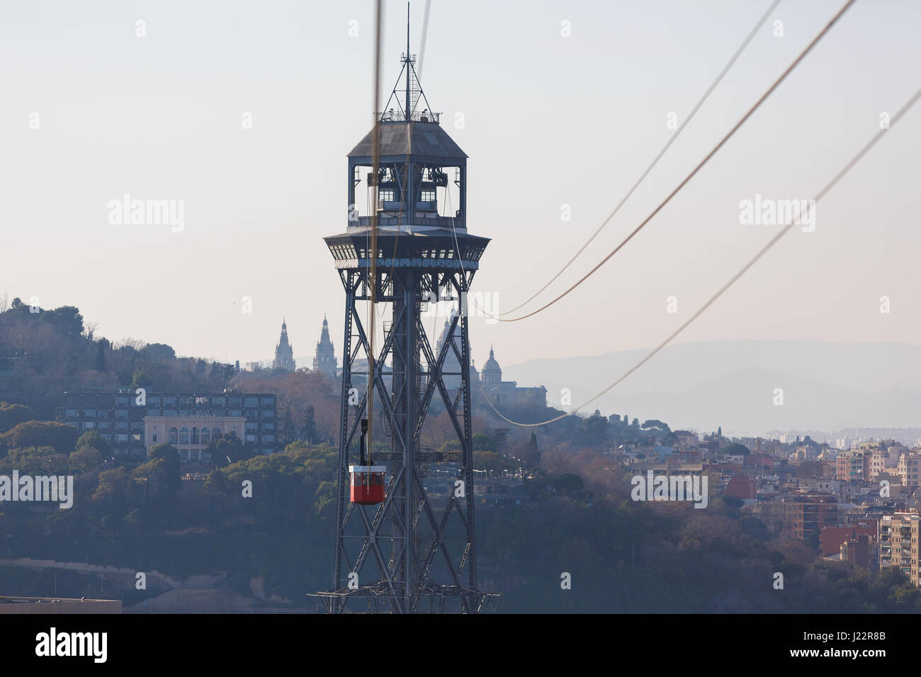 Tower of the Montjuic Cable Car in Barcelona, Spain Stock Photo - Alamy