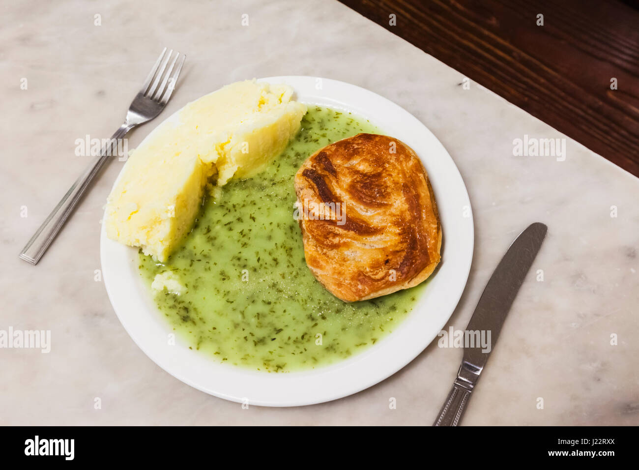 England, London, Southwark, Manze Pie and Mash Shop, Plate of Pie and