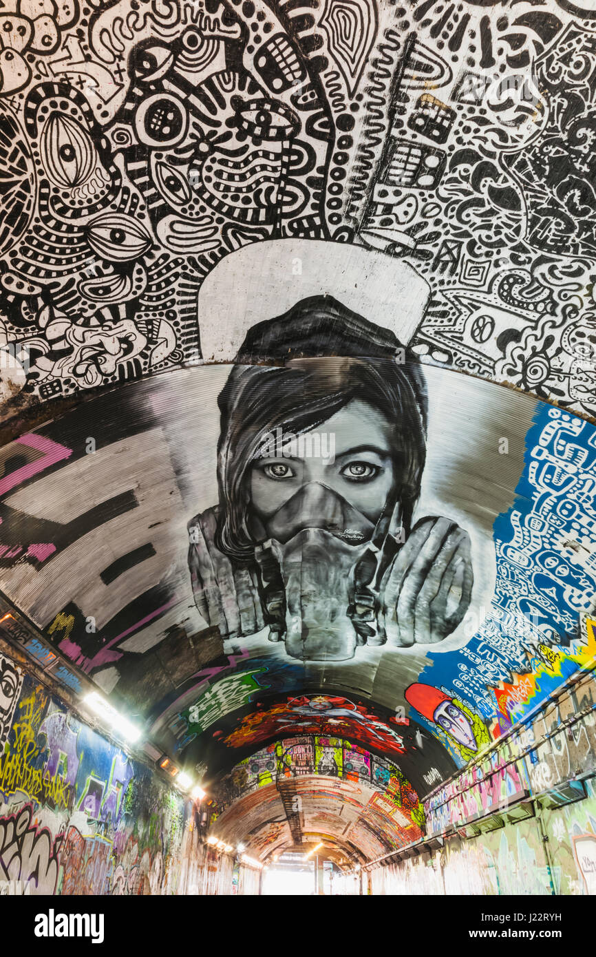 England, London, Lambeth, Waterloo, Leake Street, Graffiti and Wall Art Tunnel Stock Photo