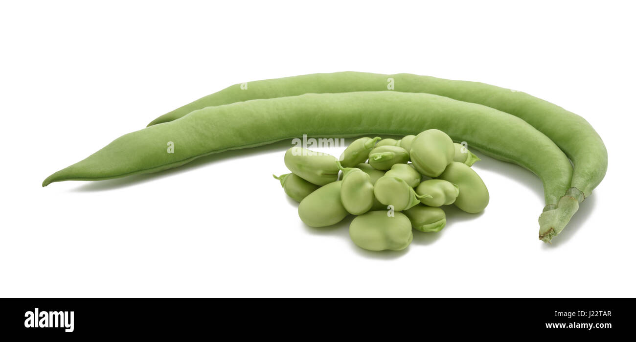 broad beans or fava beans isolated on  white background Stock Photo
