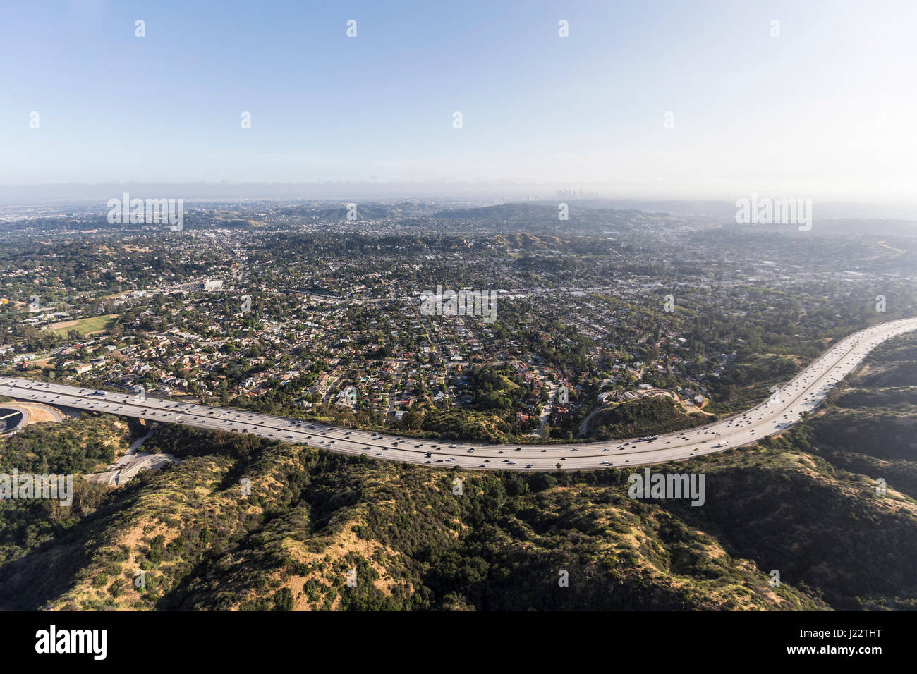 Aerial view of the Eagle Rock neighborhood and Ventura 134 Freeway in