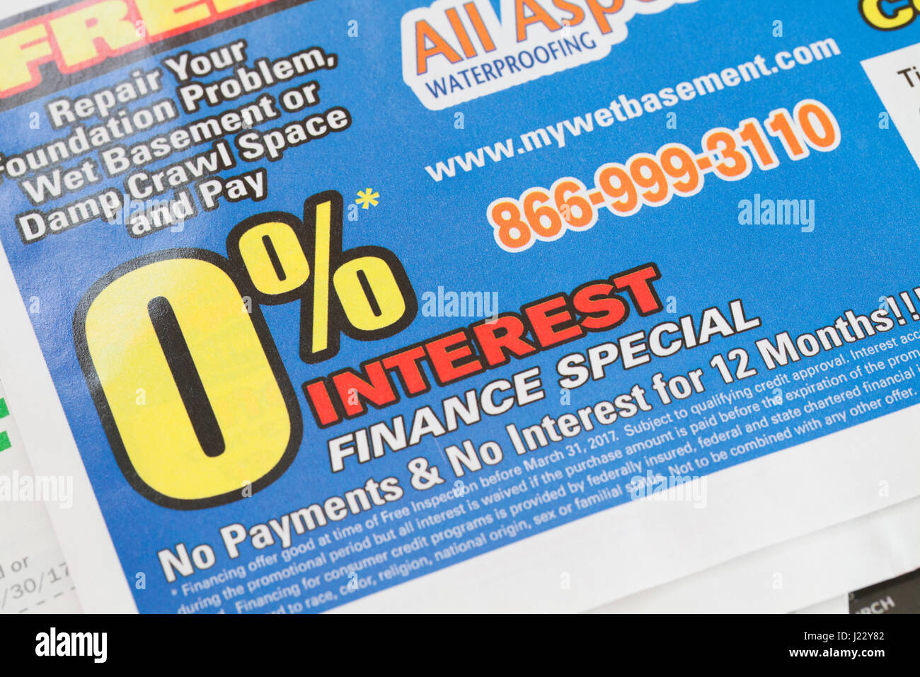 0% interest financing ad for home maintenance - USA Stock Photo