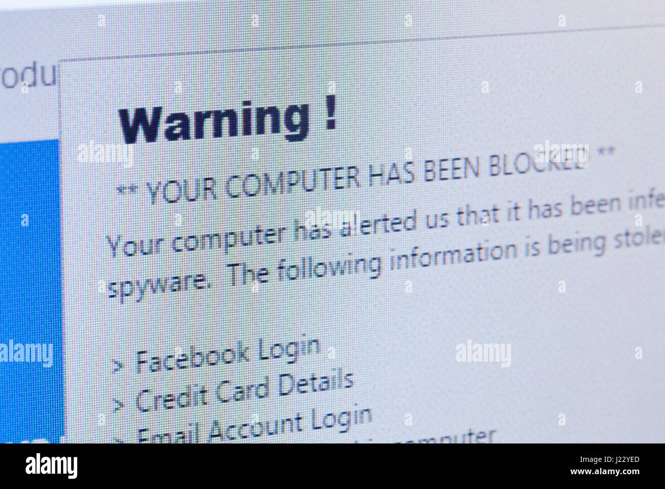 Malware (spyware) warning message on computer screen - USA Stock Photo