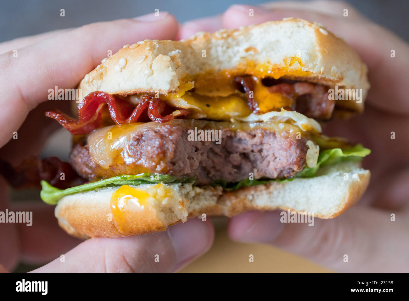 Bacon Burger with Egg Lettuce and Cheese Stock Photo Alamy