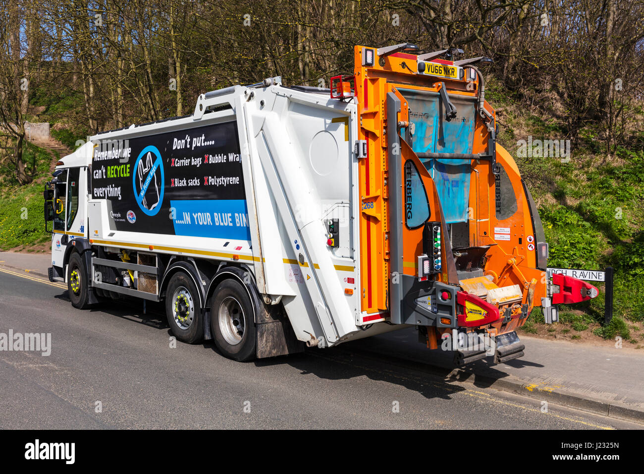 dustbin lorry waste collection service UK council service UK England truck disposal of home waste Stock Photo