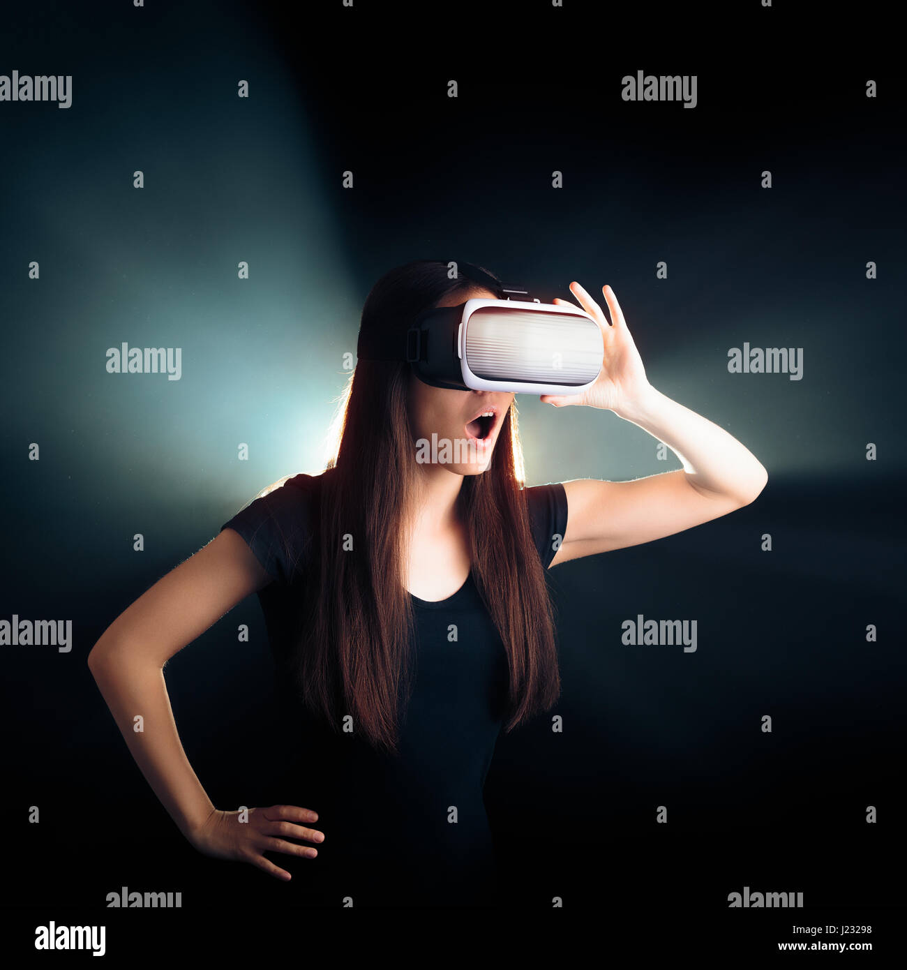 Woman with VR Glasses Headset Enjoying the Virtual Reality Experience ...