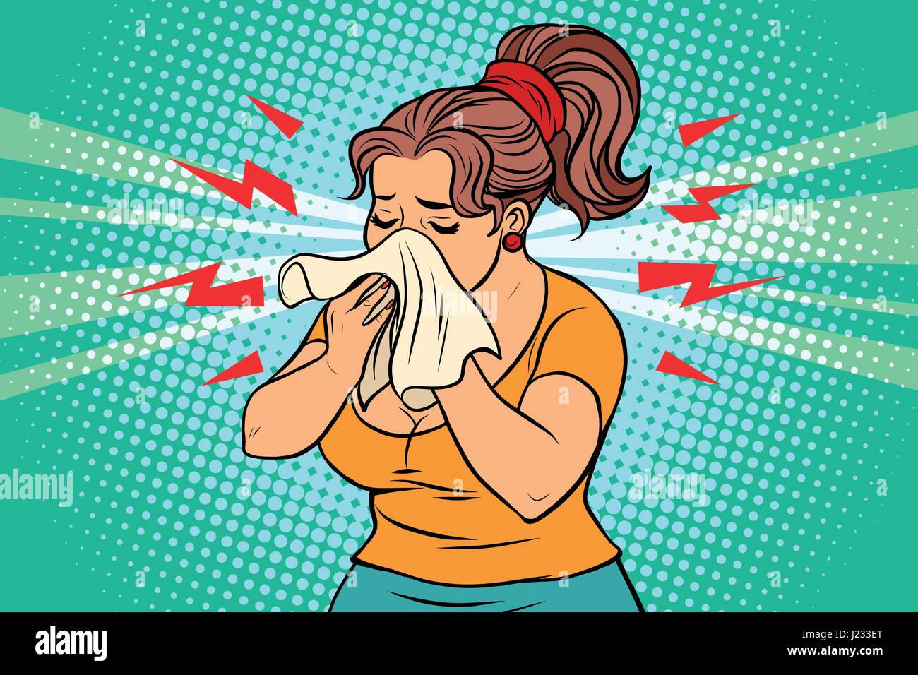 The woman is sick, runny nose and handkerchief Stock Vector