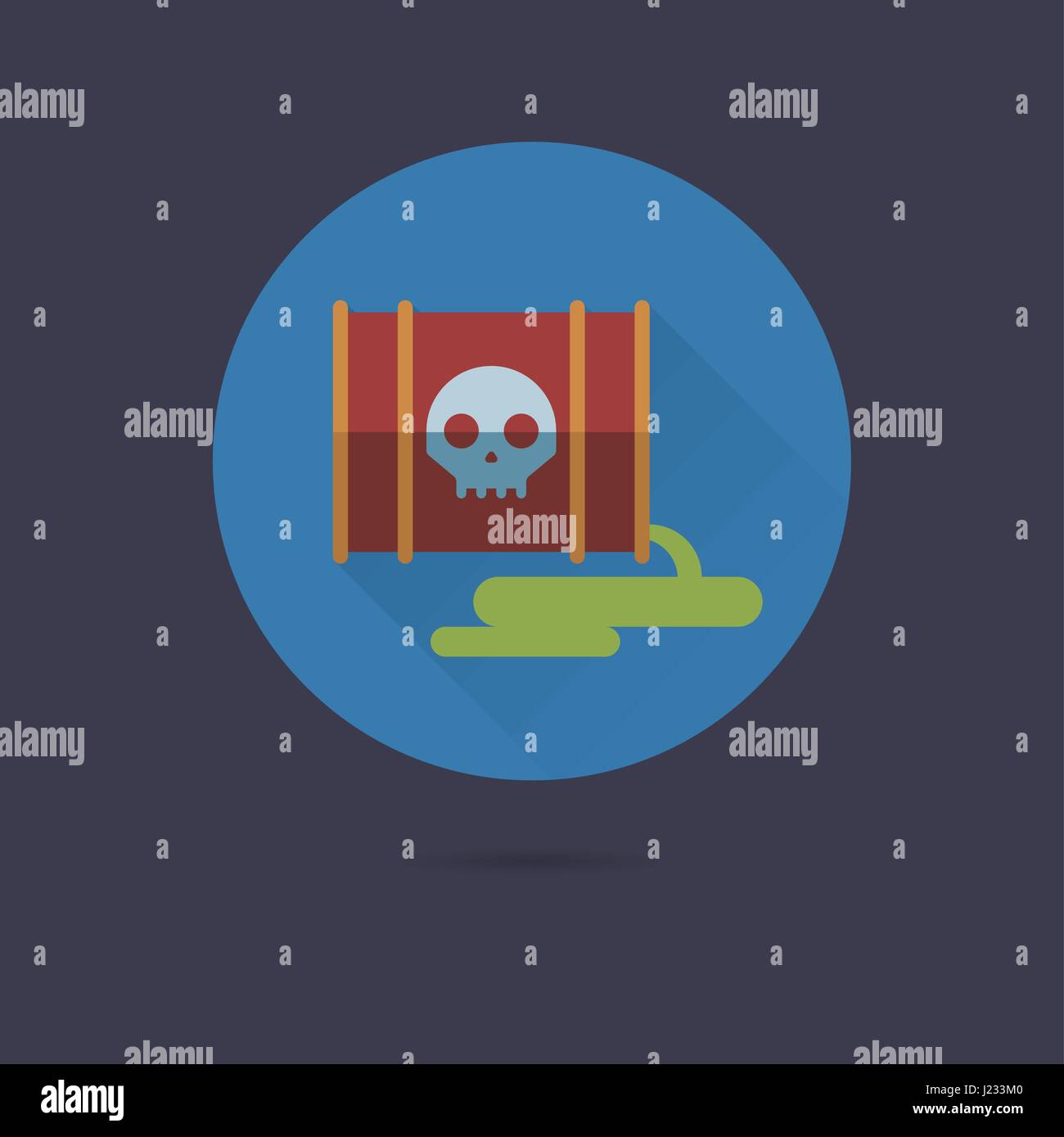 leaking toxic waste barrel flat design long shadow vector icon Stock Vector