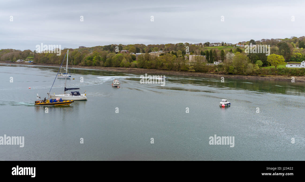 Rib ride boats sets off from Menai Bridge on Anglesey, for a trip along