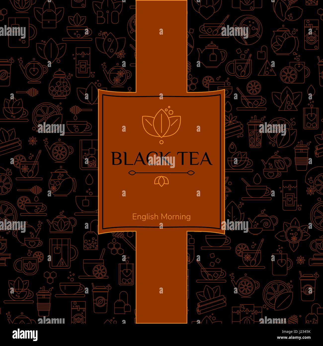 Tea seamless background with thin line icons - black tea pattern Stock ...