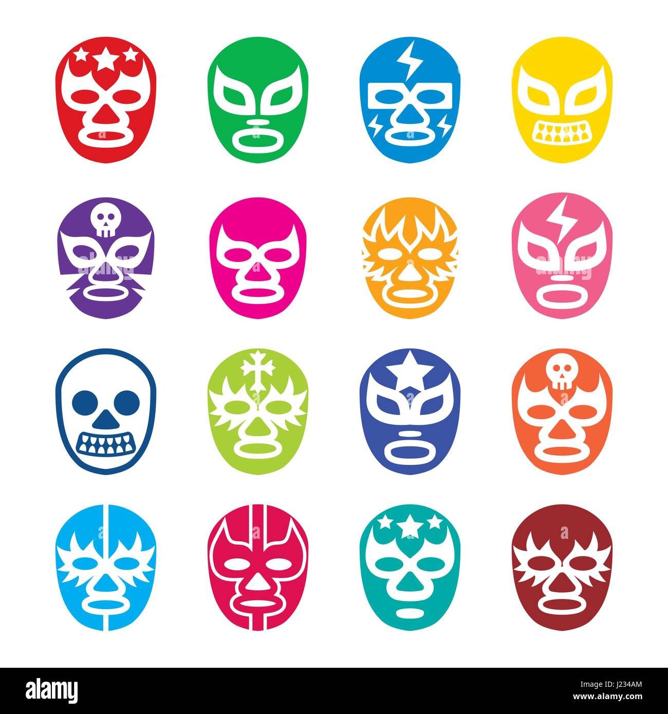 Lucha Libre, Luchador icons, Mexican wrestling masks Stock Vector
