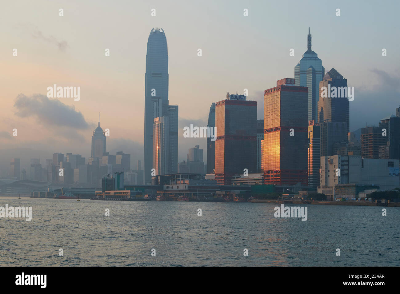 Sunrise Over Victoria Harbour And Central District, Hong Kong Stock