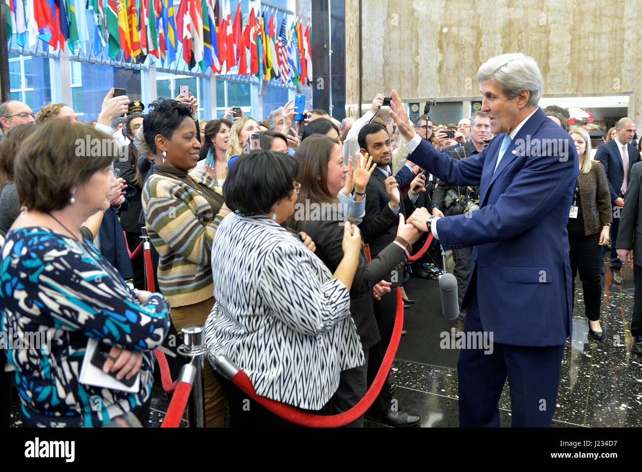 U.S. Secretary of State John Kerry bids farewell to State Department employees on his last day in office at the U.S. Department of State Harry S. Truman Building January 19, 2017 in Washington, DC.     (photo by State Department  via Planetpix) Stock Photo