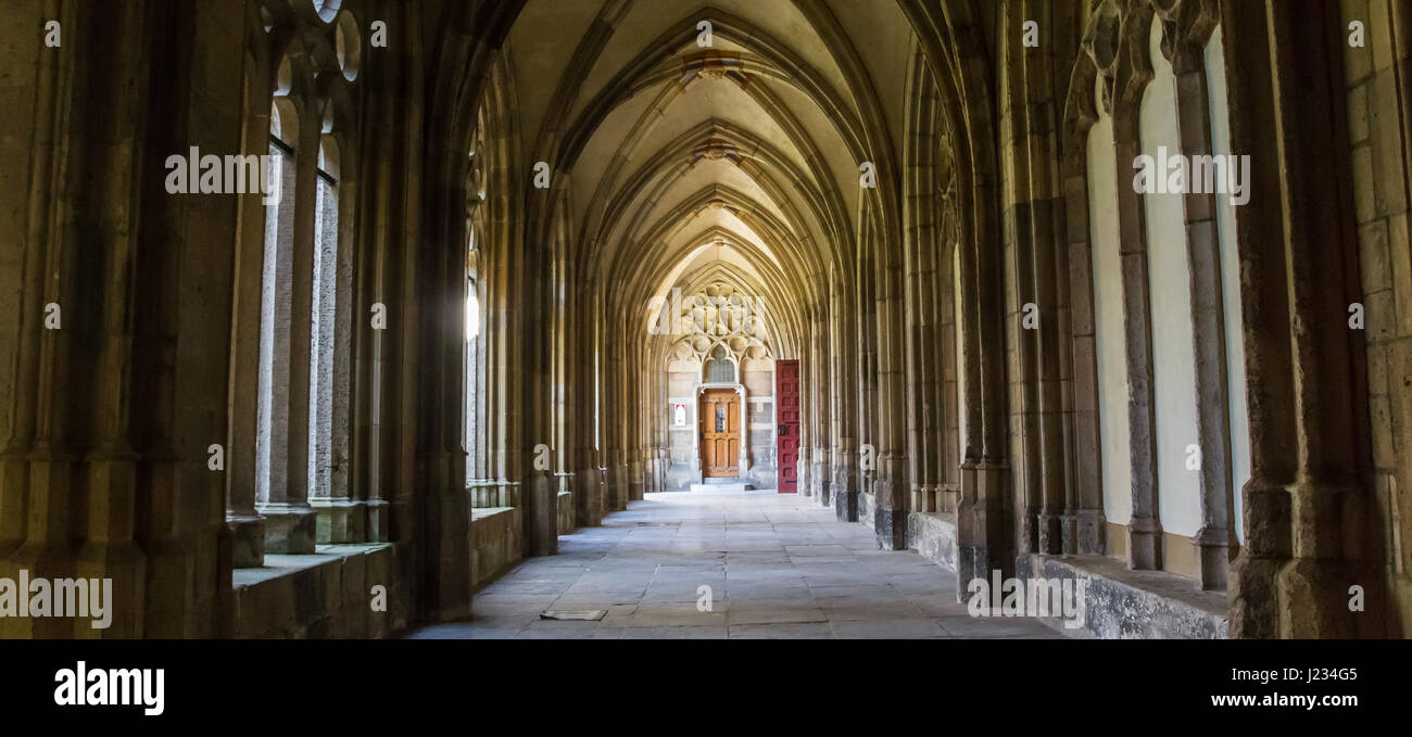 Panorama of the corridor of the Pandhof Domkerk in Utrecht, Holland Stock Photo