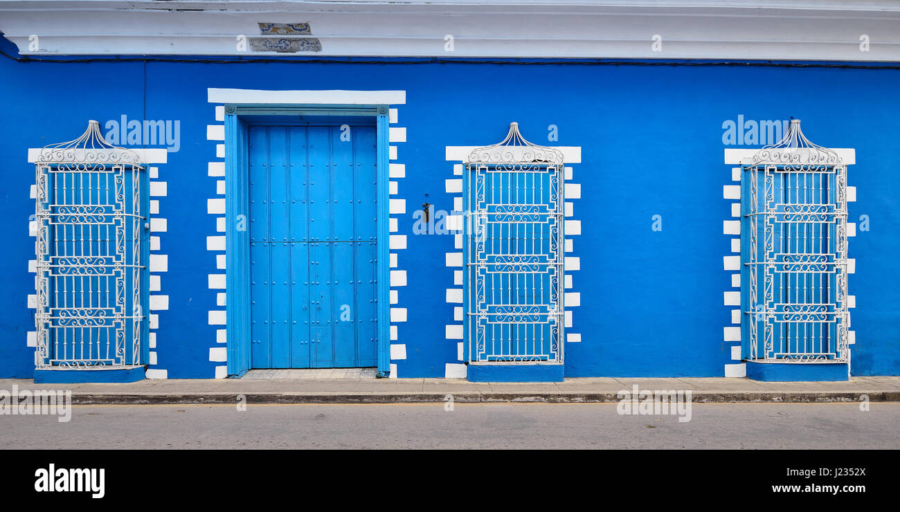 Facade of the colonial building in the Sancti Spiritus town on Cuba Stock Photo