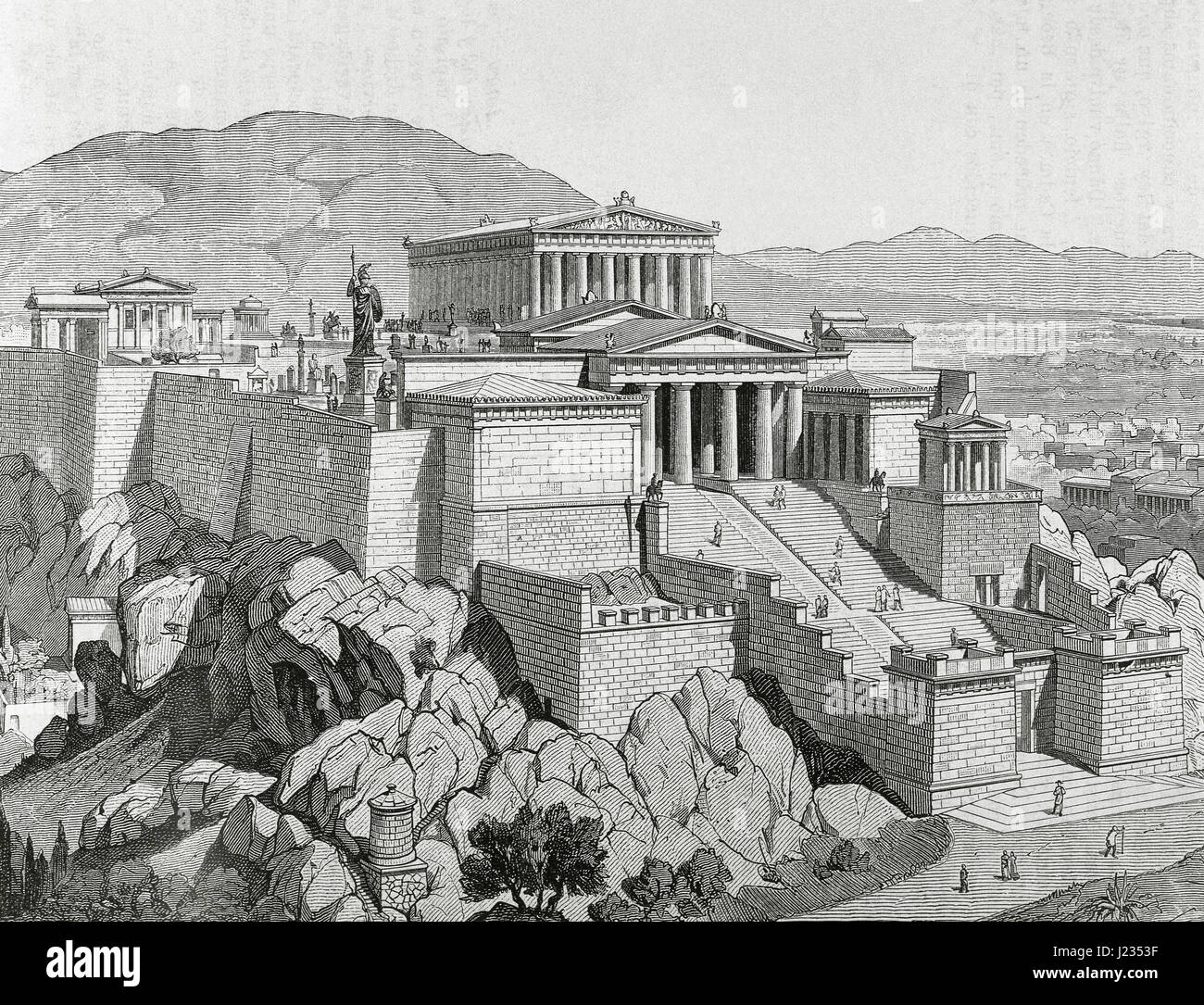 Ancient Greece. Athens. Acropolis. Engraving. 19th century. Stock Photo