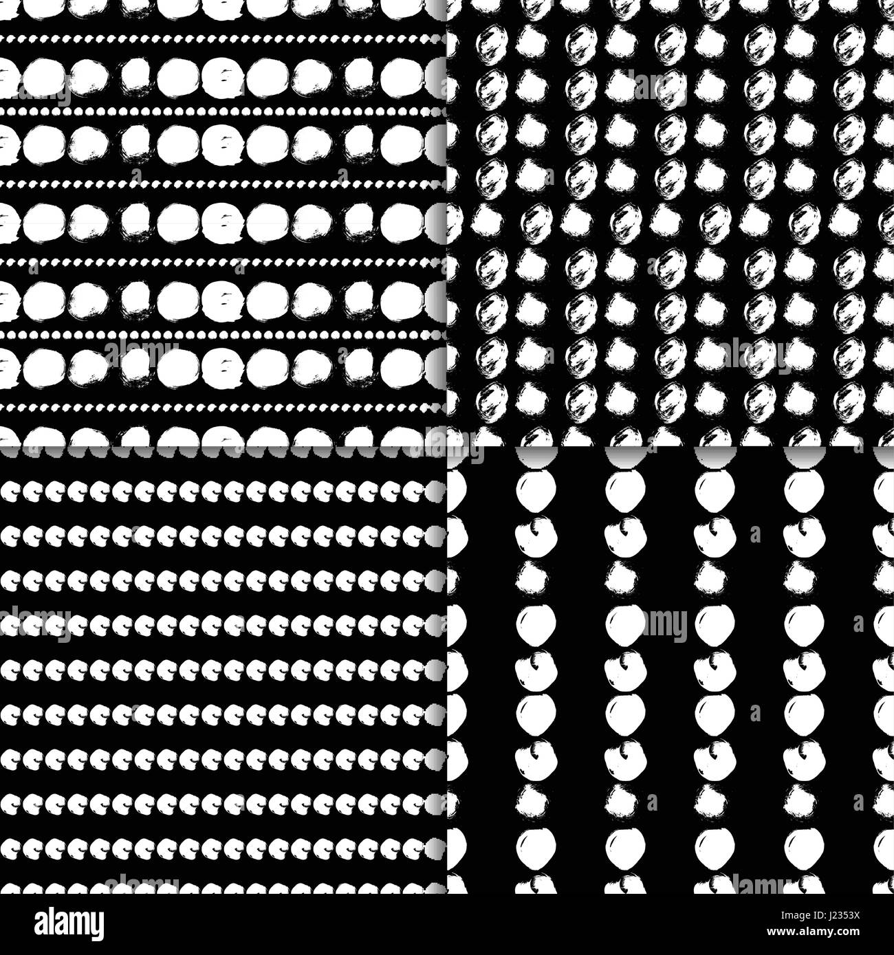 Vector seamless pattern set with circles brush strokes. Black and white ...