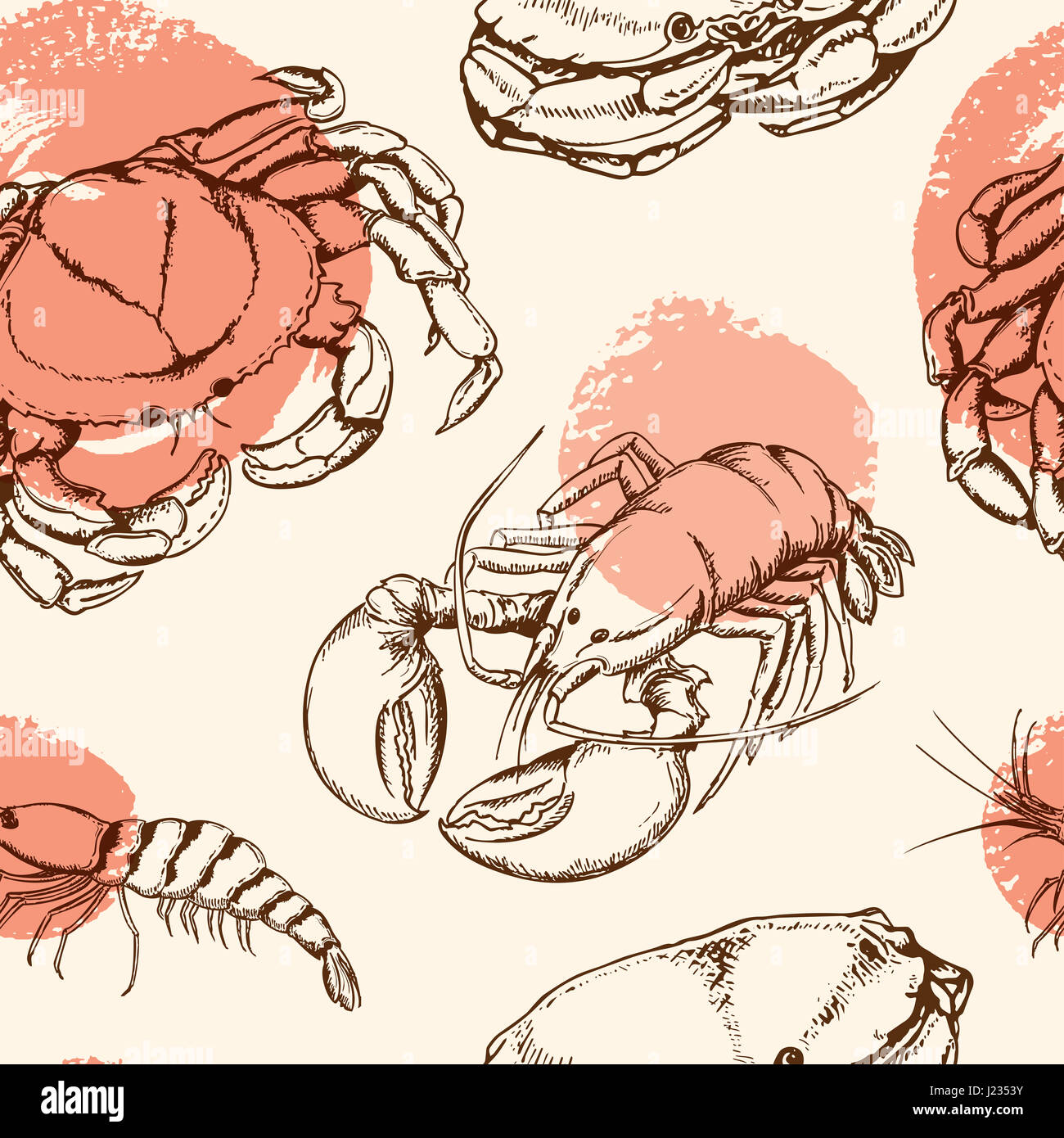 Vintage seamless pattern with crab, shrimp and lobster Stock Photo - Alamy