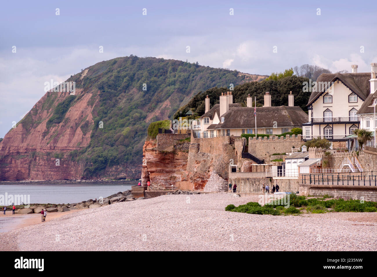 The beach looking west at Sidmouth, Devon Stock Photo