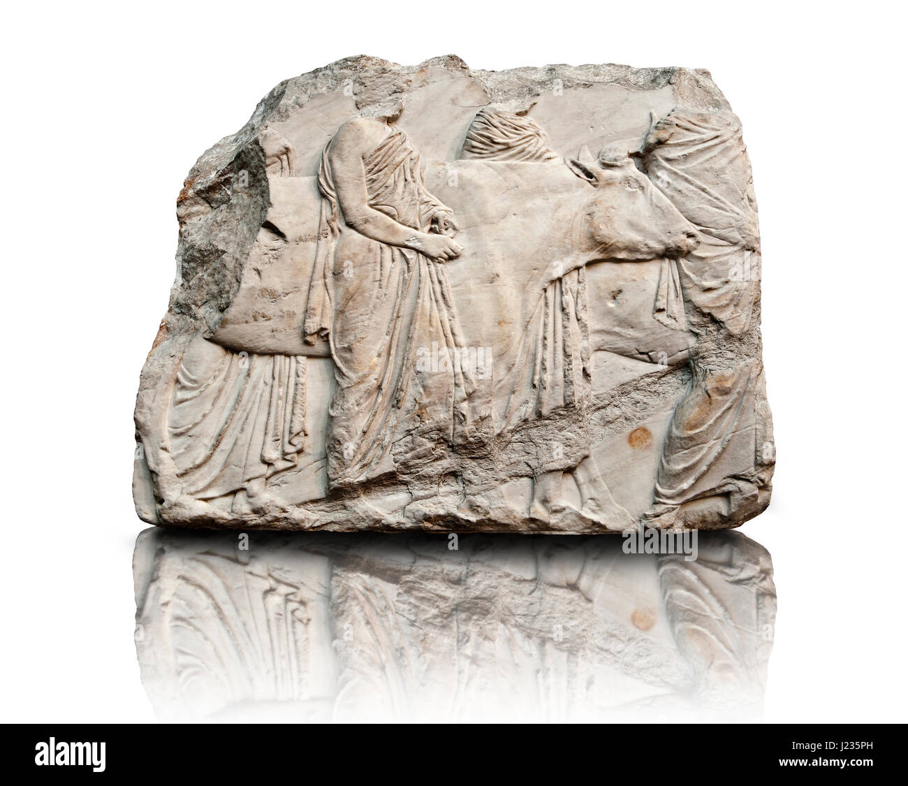 Marble Releif Sculptures from the south frieze around the Parthenon Block XLI 122-124. From the Parthenon of the Acropolis Athens. A British Museum Ex Stock Photo