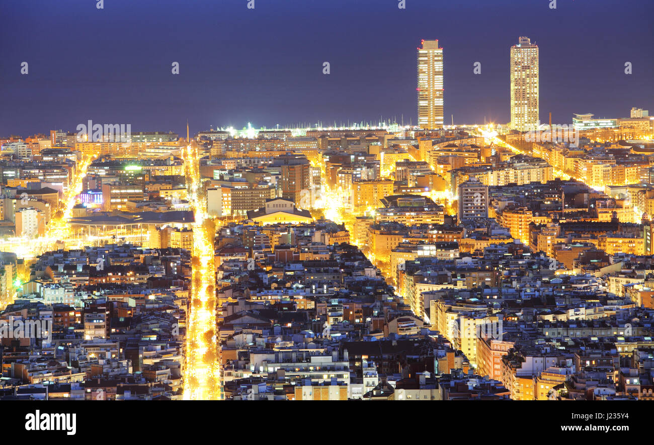 Barcelona skyline at night Stock Photo