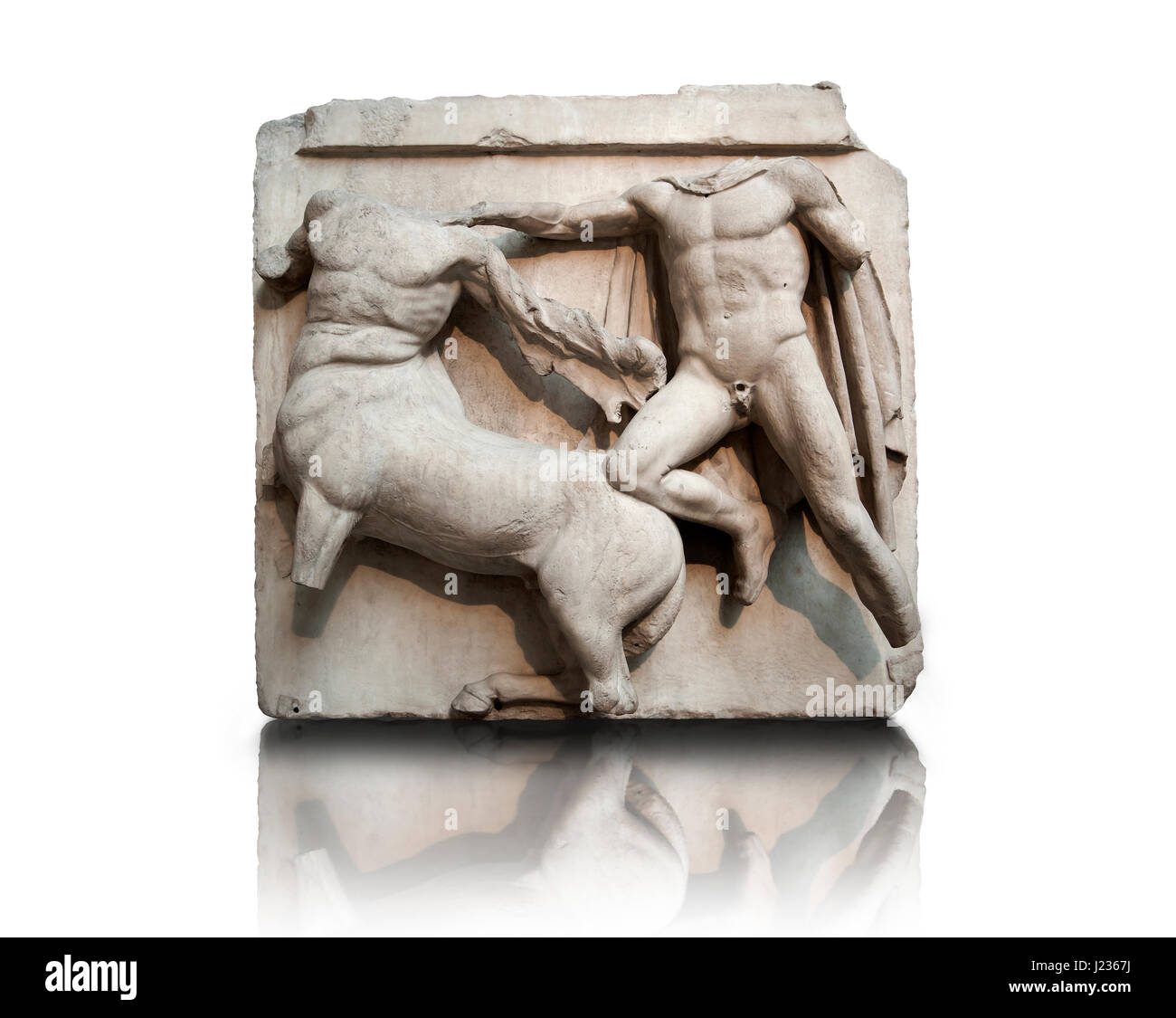 Sculpture of Lapiths and  Centaurs battling from the Metope of the Parthenon on the Acropolis of Athens No III. Also known as the Elgin marbles. Briti Stock Photo