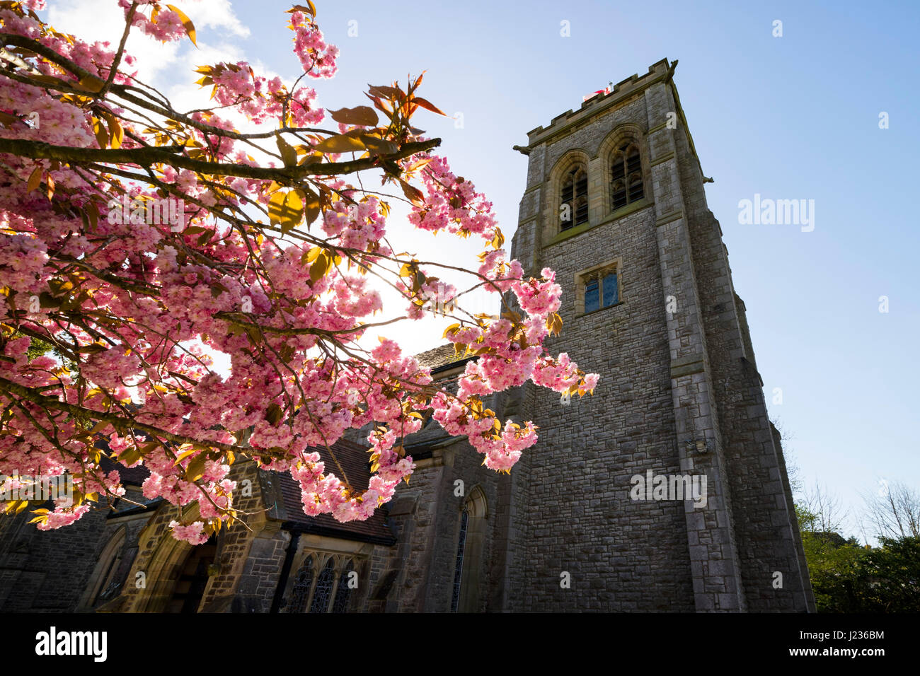 St John's C.E. Church in the Spring, Silverdale, Lancashire, England UK Stock Photo