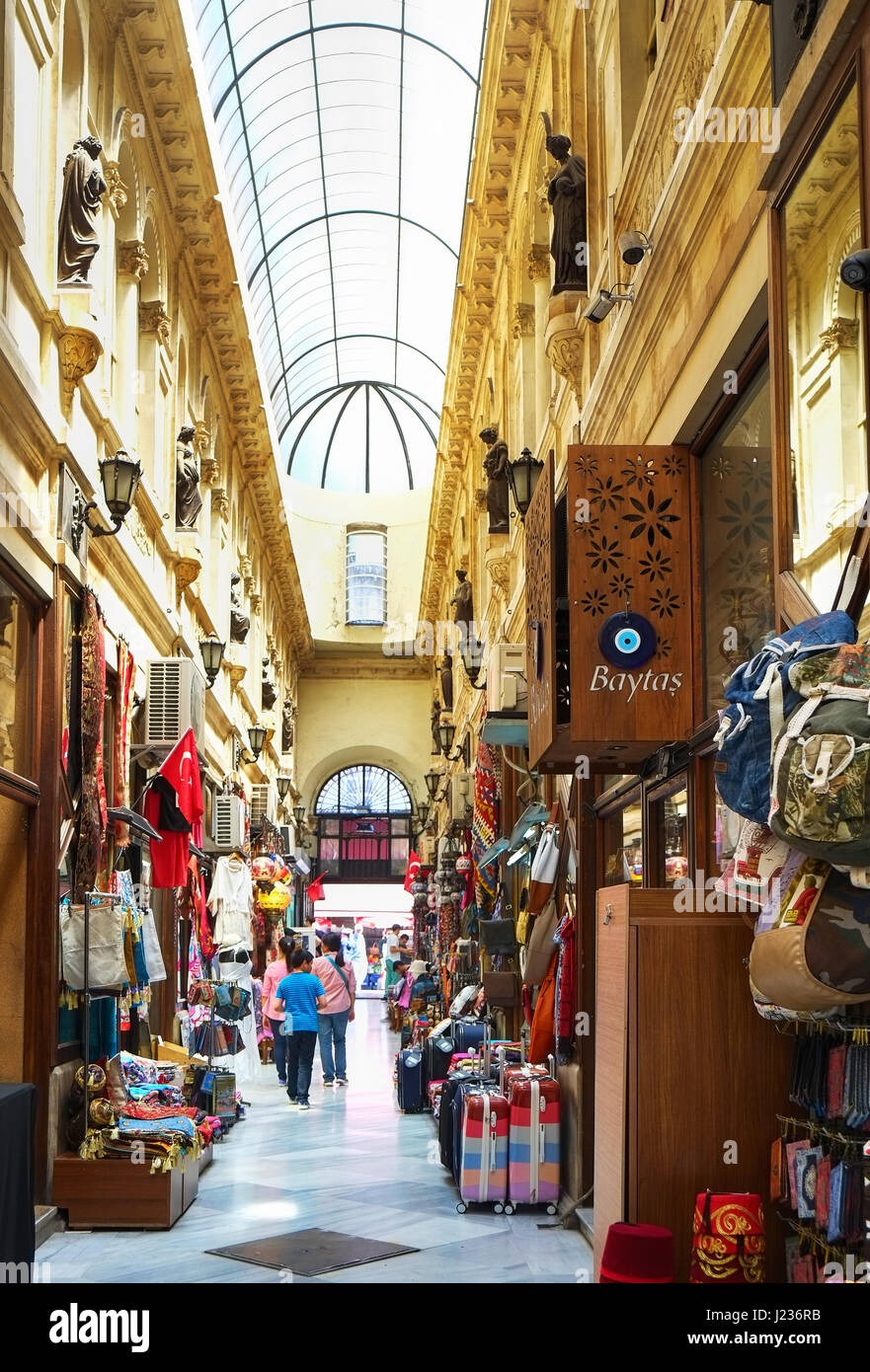 ISTANBUL, TURKEY - JULY 13, 2014: The flower passage  is one of famous landmark on Istiklal Avenue, located in the historic Beyoglu district of Istanb Stock Photo