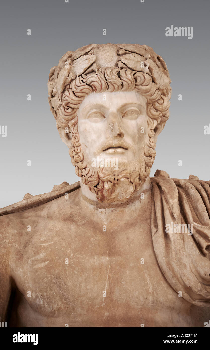 Roman sculpture of the Emperor Lucius Verus, excavated from Bulla Regia Theatre, sculpted circa