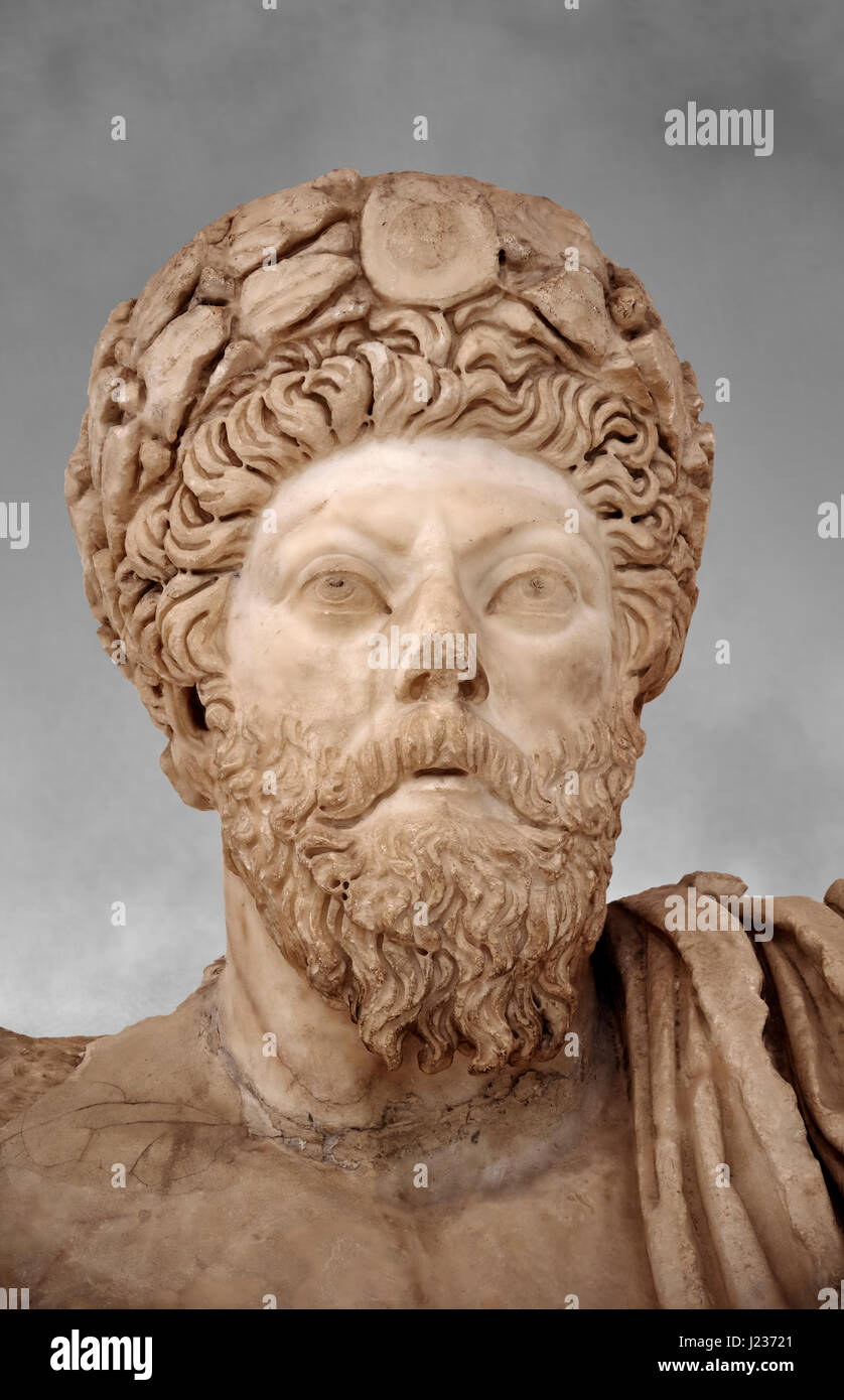 Roman sculpture of the Emperor Marcus Aurelius, excavated from Bulla Regia Theatre, sculpted circa late second century. The Bardo National Museum, Tun Stock Photo