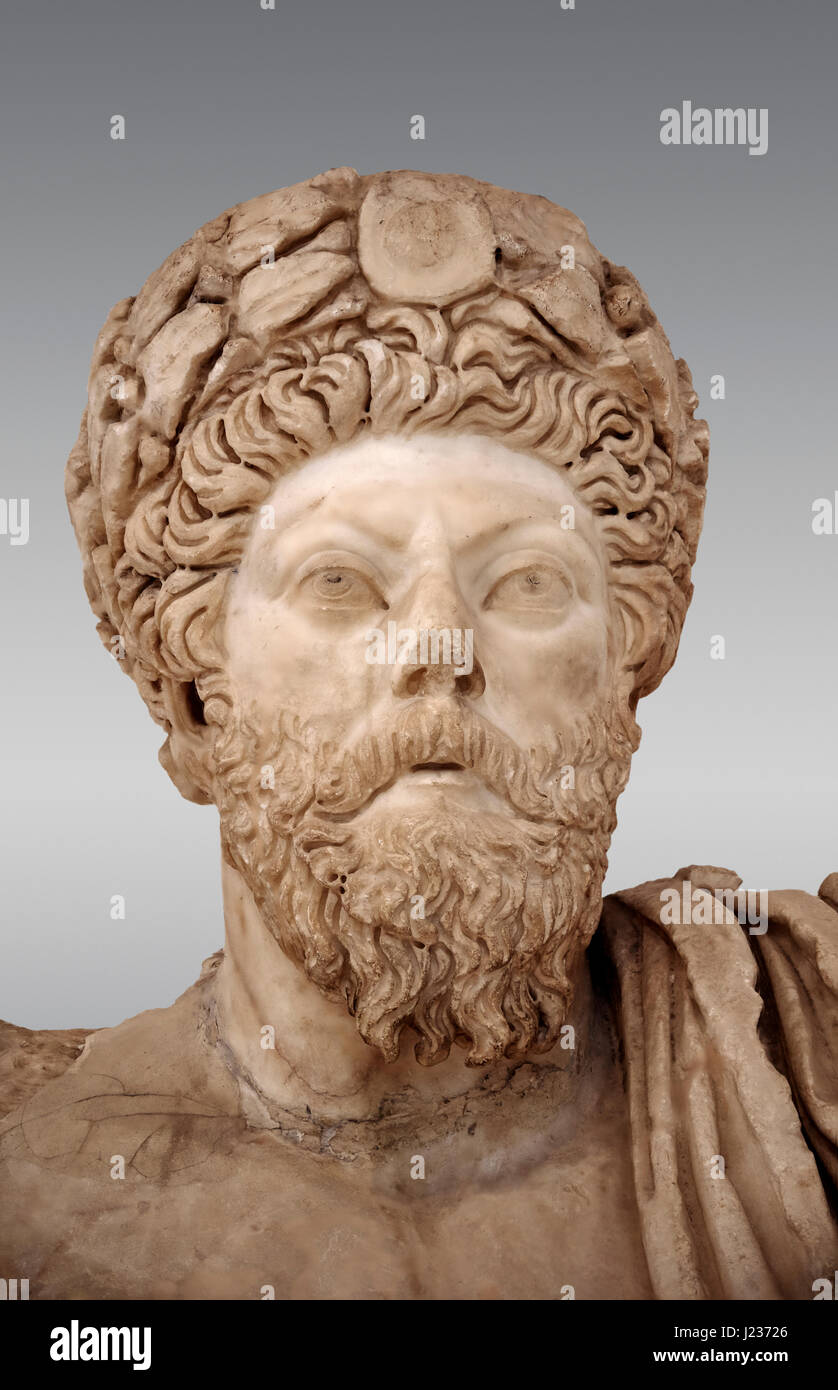 Roman sculpture of the Emperor Marcus Aurelius, excavated from Bulla Regia Theatre, sculpted circa late second century. The Bardo National Museum, Tun Stock Photo