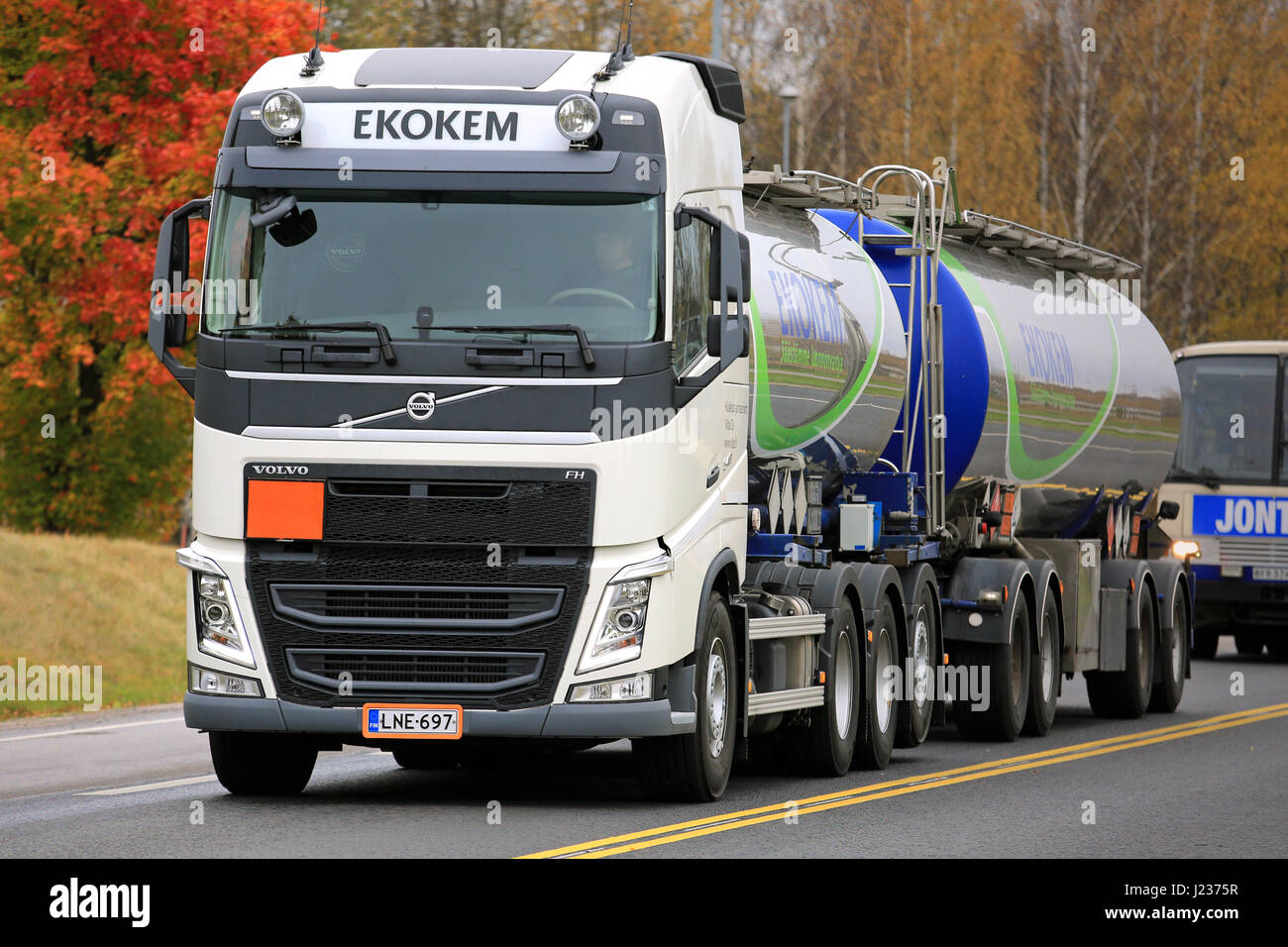 RAASEPORI FINLAND OCTOBER 15 2016 White Volvo FH Tank Truck Of raasepori-finland-october-15-2016-white-volvo-fh-tank-truck-of