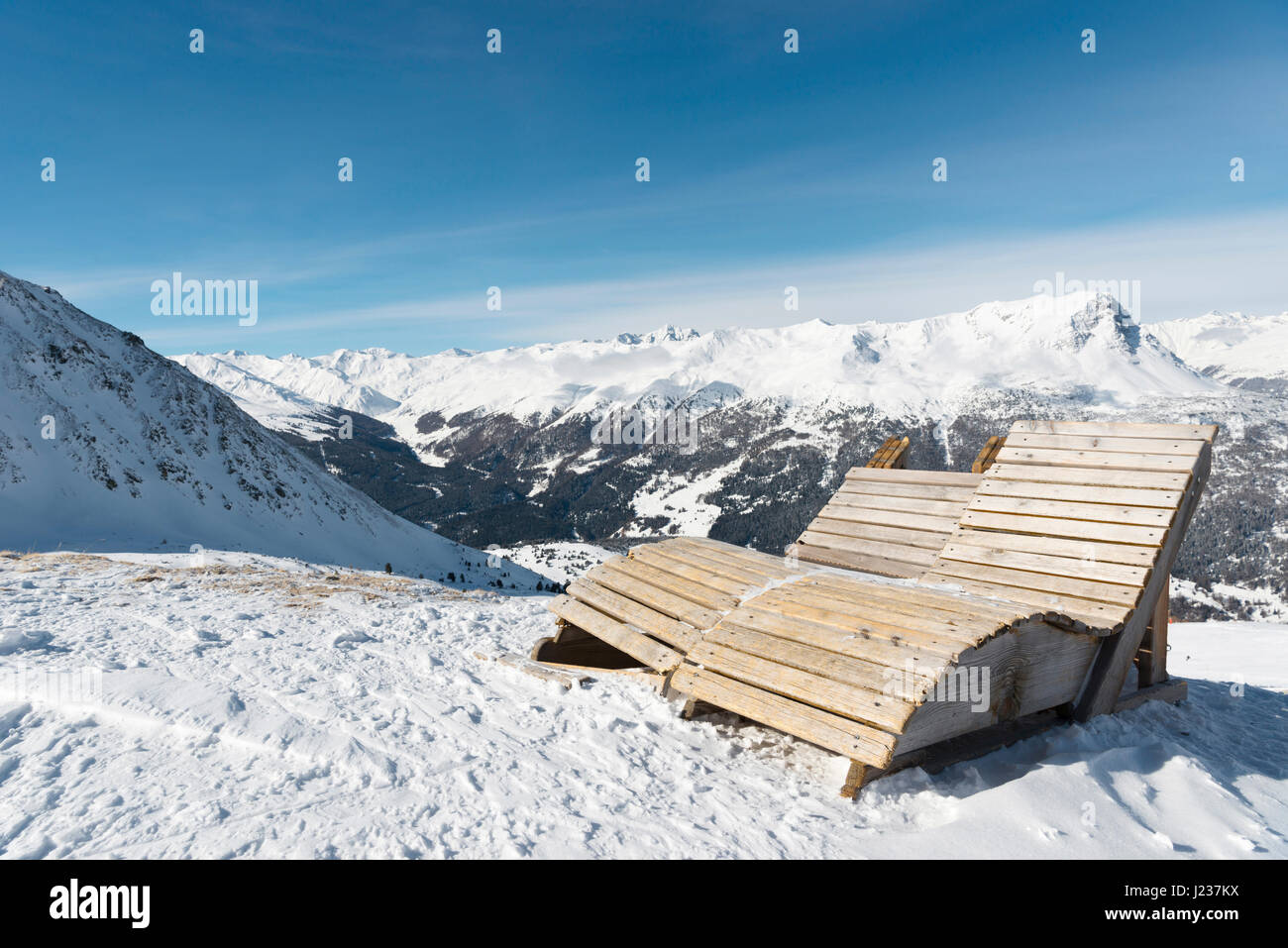 Mountain panorama in front of blue sky in nauders, austria Stock Photo