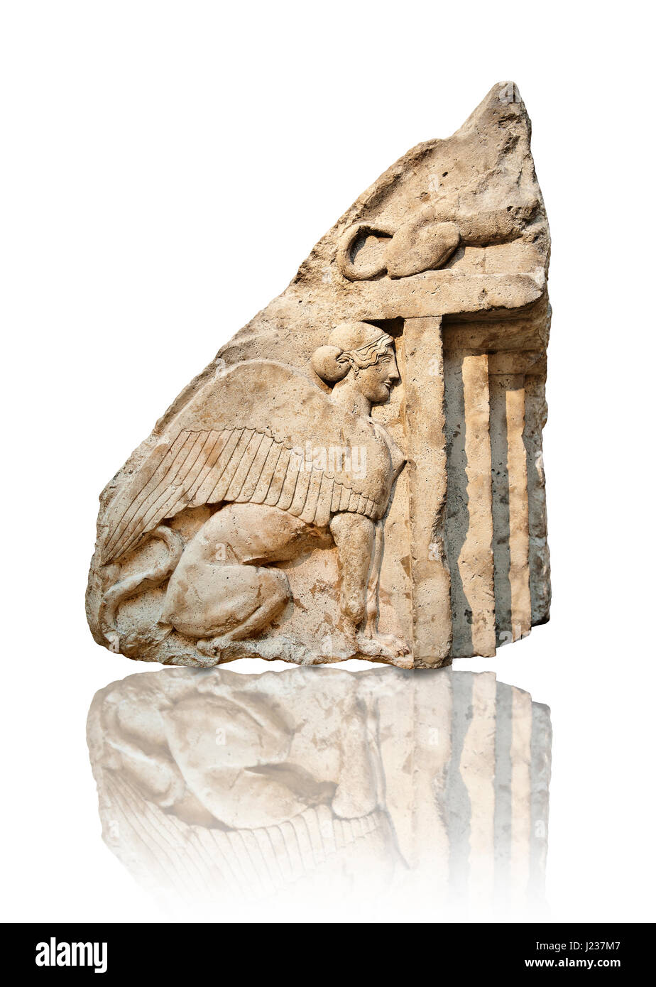 Guardian Sphinxes, part lion & part sphinx from the gable end of a vaulted Lycian sarcophagus from the Heros of the Acropolis (Building H Xanthos). Th Stock Photo