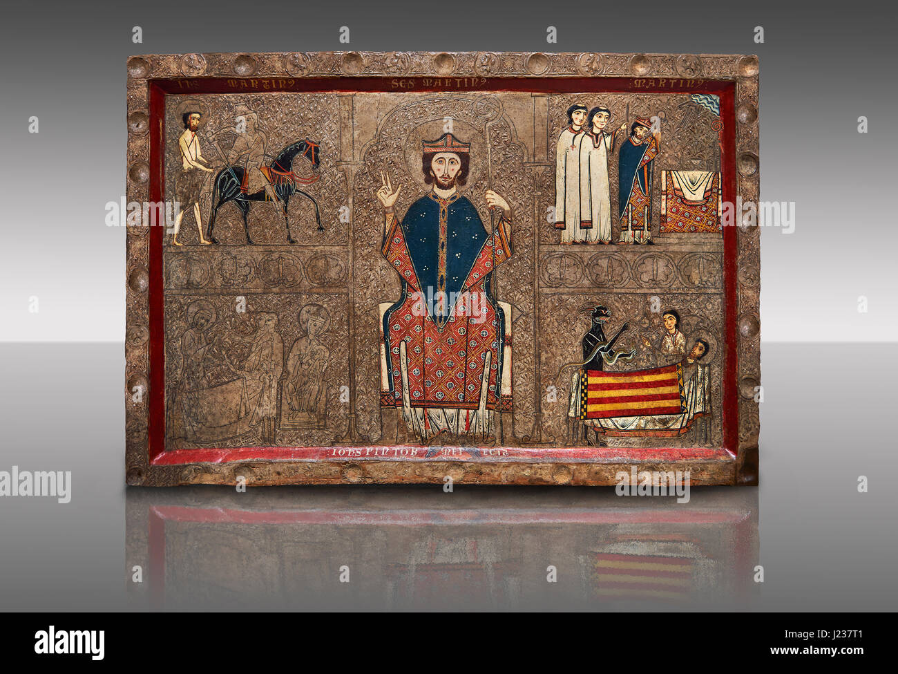 Romanesque painted Gia altar front, 13th century from the church of Santa Maria Gia and Xia, High Ribagorca, Huesca, Spain, Stock Photo