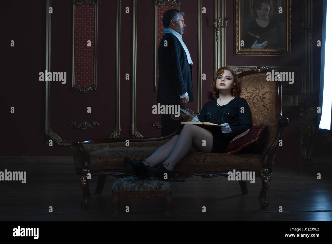 Rich and noble woman and a man in a spacious room Stock Photo Alamy