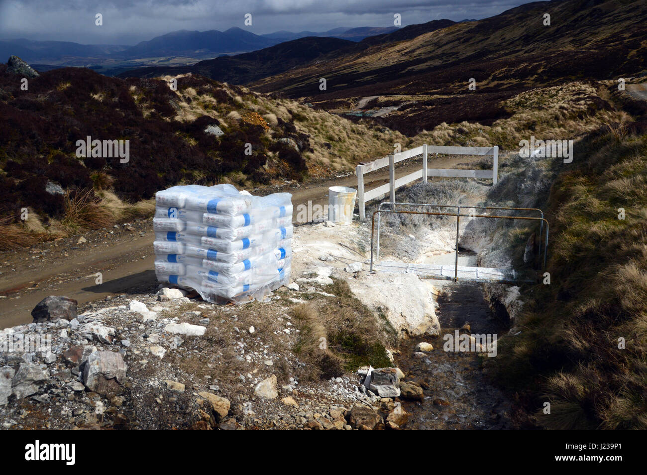 Lime Used during Mining Operations at Foss Barytes Mine near Aberfeldy, Below the Scottish Mountain Corbett Meall Tairneachan, Tay Forest Park, Stock Photo