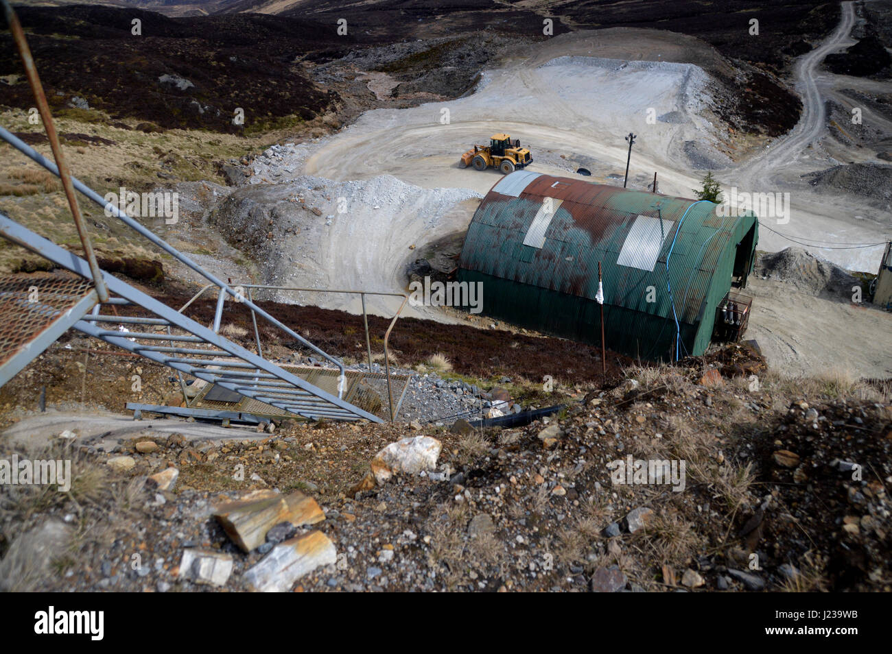 Mining Operations at Foss Barytes Mine near Aberfeldy, Below the Scottish Mountain Corbett Meall Tairneachan, Tay Forest Park, Scottish Highlands. Stock Photo