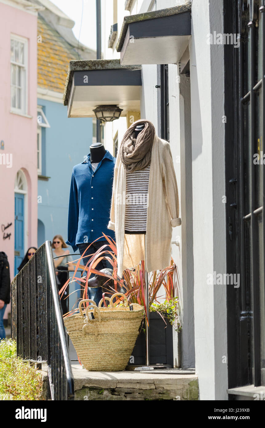 Clothes on display on mannequins outside Bibi & Mac clothing shop in  Salcombe, Devon Stock Photo - Alamy