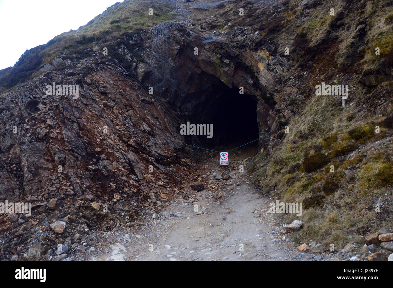 The Old Mine Tunnel to Foss Barytes Mine near Aberfeldy, Below the Scottish Mountain Corbett Meall Tairneachan, Tay Forest Park, Scottish Highlands. Stock Photo